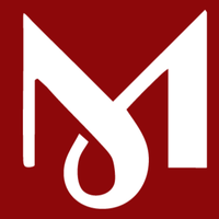 White logo on a red background